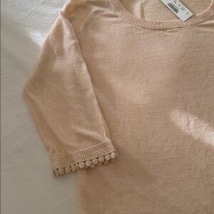 J.Crew XXS peach/beige three-quarter length linen silk sweater split him